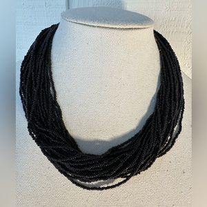 Twisted black seed bead torsade necklace